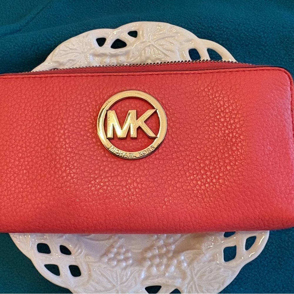 Michael Kors Coral Wallet with Gold Logo